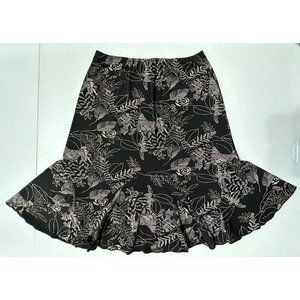 JKLA California Embroidered A Line Black Floral Skirt Ruffle Hem‎ Stretch Sz M